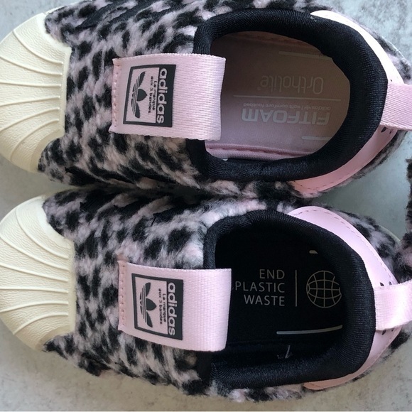 Adidas Originals Superstar 360 Kids Sneakers Fuzzy Leopard Tail Pink Black - Picture 10 of 16